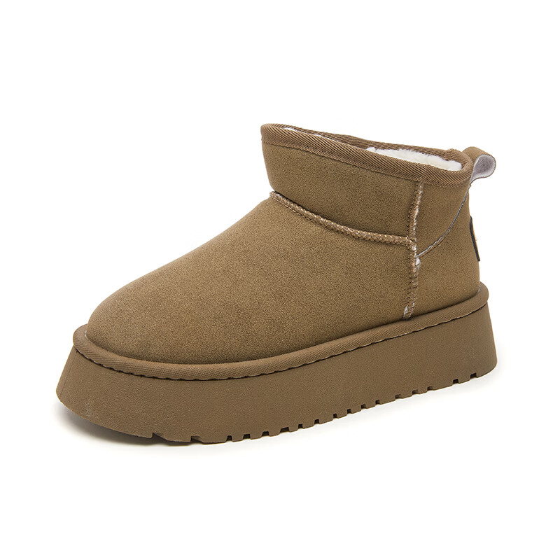 真维斯（Jeanswest）女鞋雪地靴女冬季新款加绒保暖棉鞋短靴  灰绿色 （偏小半码，建议拍大一码） 40