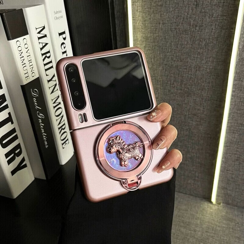 马年新款带支架适用华为purax手机壳女超薄磨砂电镀阔折叠屏典藏版全包防摔pocket2外壳p50pocketS 【粉色】+粉色旋转小马支架 华为P50pocket