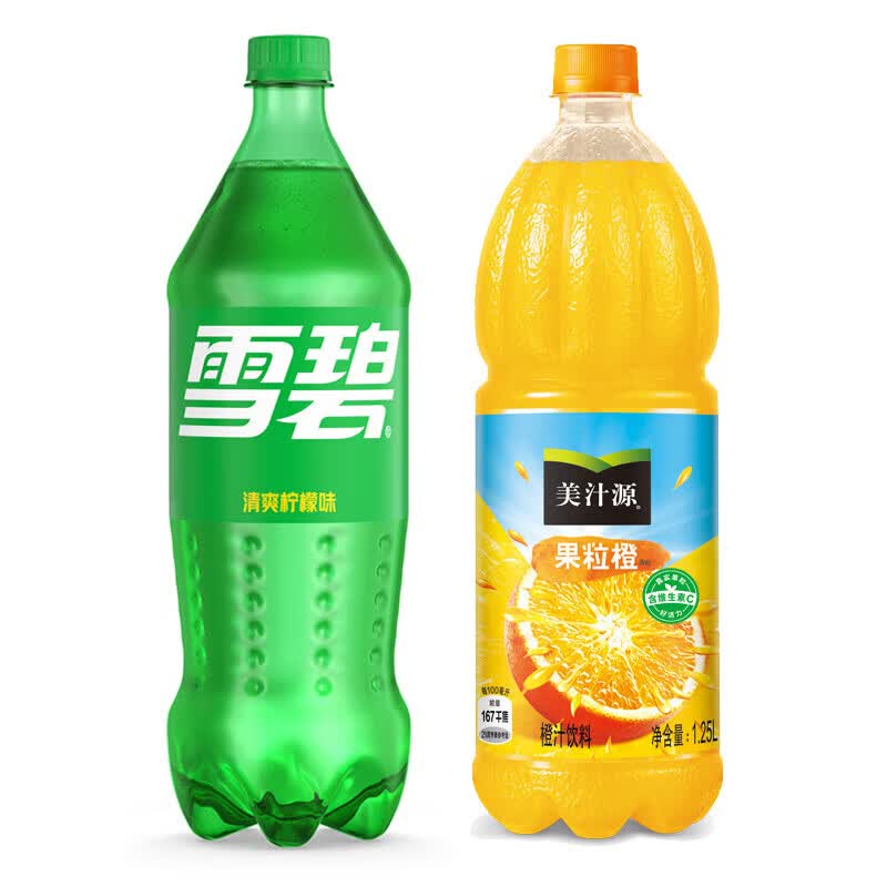 可口可乐汽水碳酸饮料大瓶1.25L*2瓶装可乐雪碧+果粒橙任选 雪碧1.25L*1瓶+果粒橙1.25L*1瓶