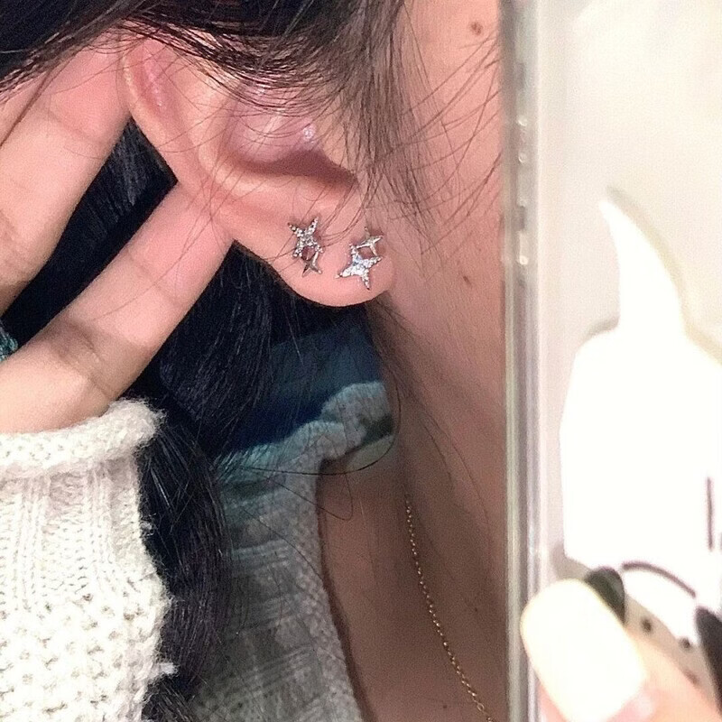 KZD老凤凰磁吸免打孔星星耳钉无需耳洞耳饰小巧精致高级感气质四星芒 闪耀四芒星【一对】 磁吸耳夹【无需耳洞】