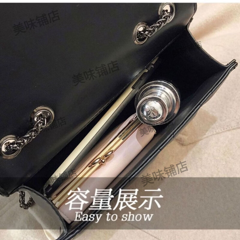 新货法国小ck轻奢包包女流苏菱格链小方包单肩斜挎包法式小众 黑色