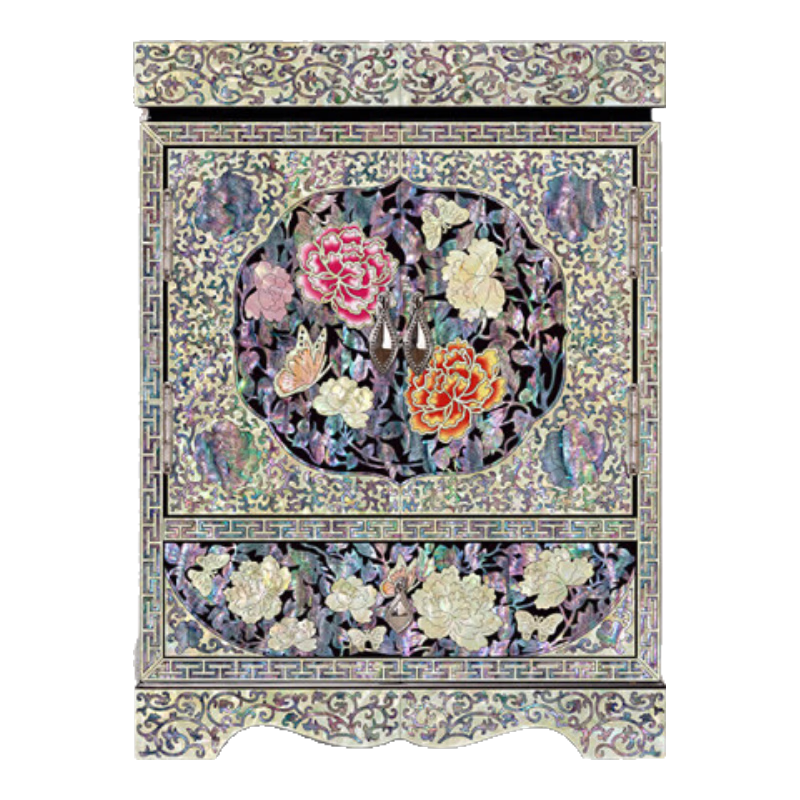 錦貝傳說螺鈿首飾柜復古首飾箱結(jié)婚禮物項鏈飾品收納箱珠寶首飾盒 蝶戲牡丹首飾柜