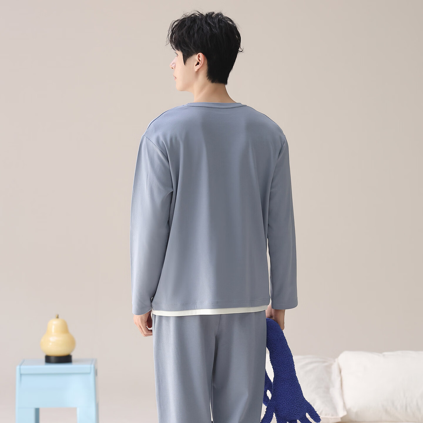 芬腾可安(FENTENGCARE)睡衣男士纯棉2026年春款休闲运动可外穿家居服套装 灰蓝 L