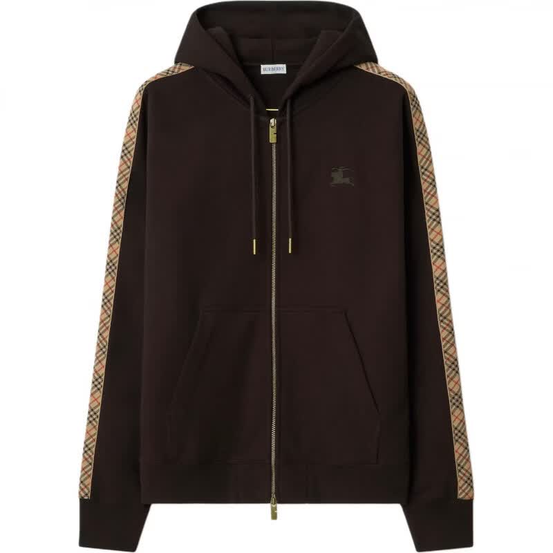 博柏利（BURBERRY）格纹装饰棉质拉链连帽衫夹克外套 男款 丁香棕 L