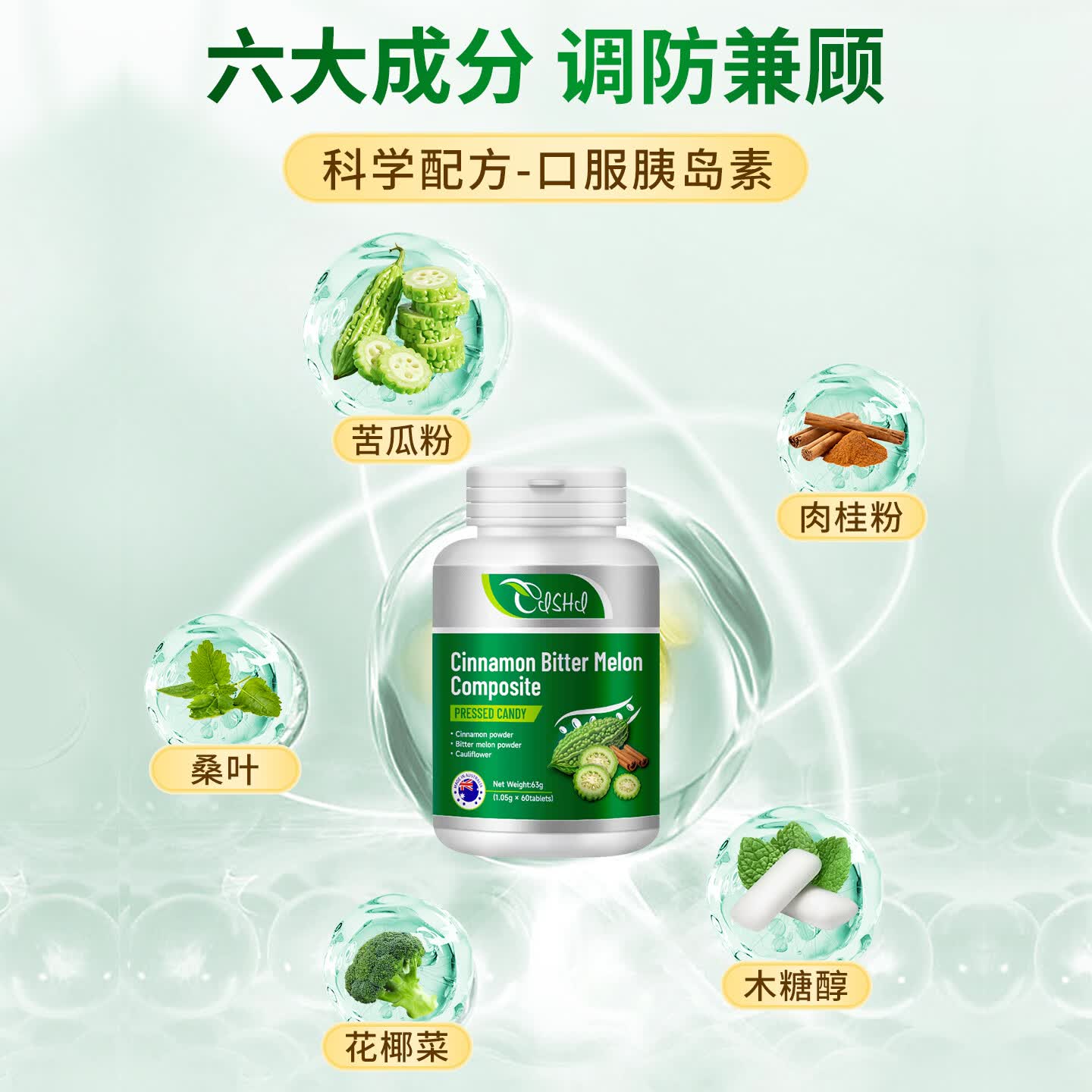 奈力士进口控糖灵苦瓜素血糖平衡片糖尿病人专用可搭降血脂三高纳豆使用 1瓶 基础起效装辅助降血糖 60粒*1瓶