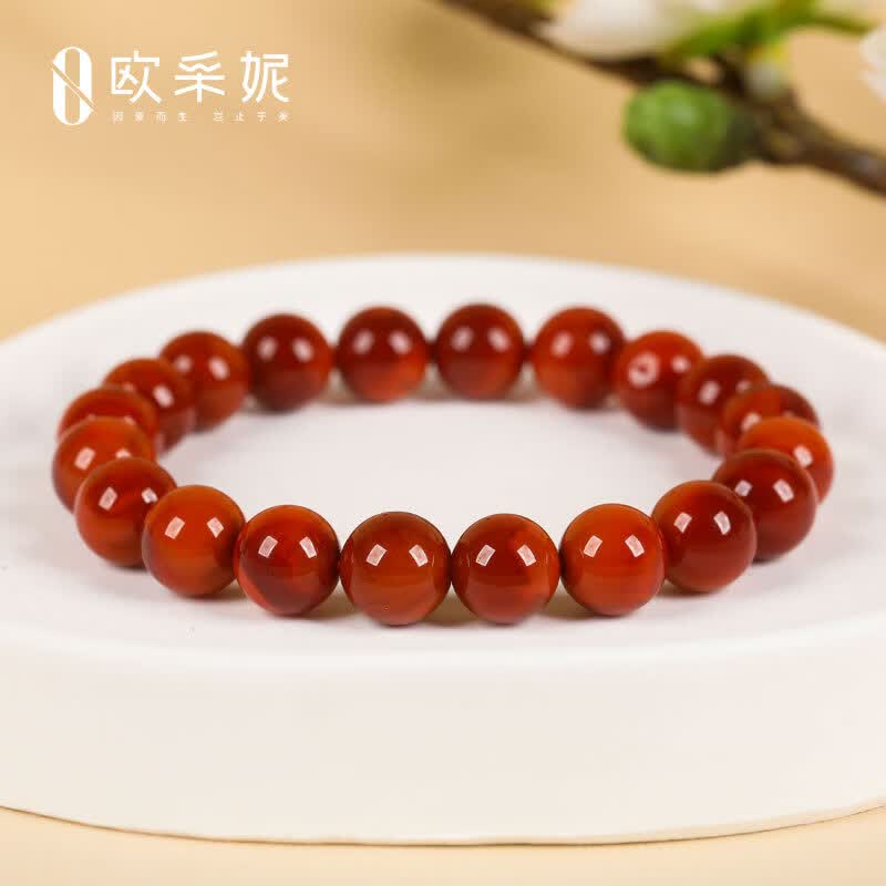 欧采妮(OUCERNY)南红手串奢藏级天然凉山妖花牛血红满色满肉火焰纹玛瑙大圆珠手链 天然南红 10M+