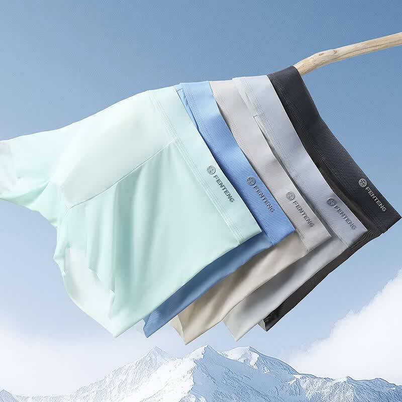 芬腾内裤男无痕冰丝26年新款10A抑菌5条装高弹透气四角短裤平角男士 组合一 碳灰/浅灰/燕麦/海蓝/薄荷绿 5条 L