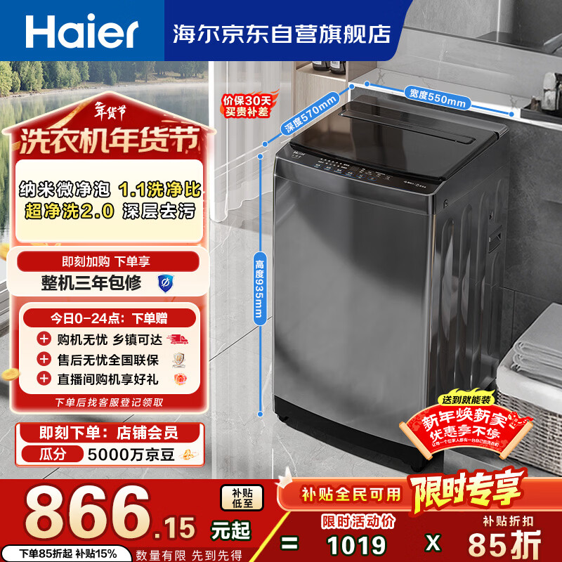 海尔（Haier） 全自动波轮洗衣机 10KG 家用宿舍出租房 一级能效 家电国家补贴以旧换新京东自营 XQB100-Z719