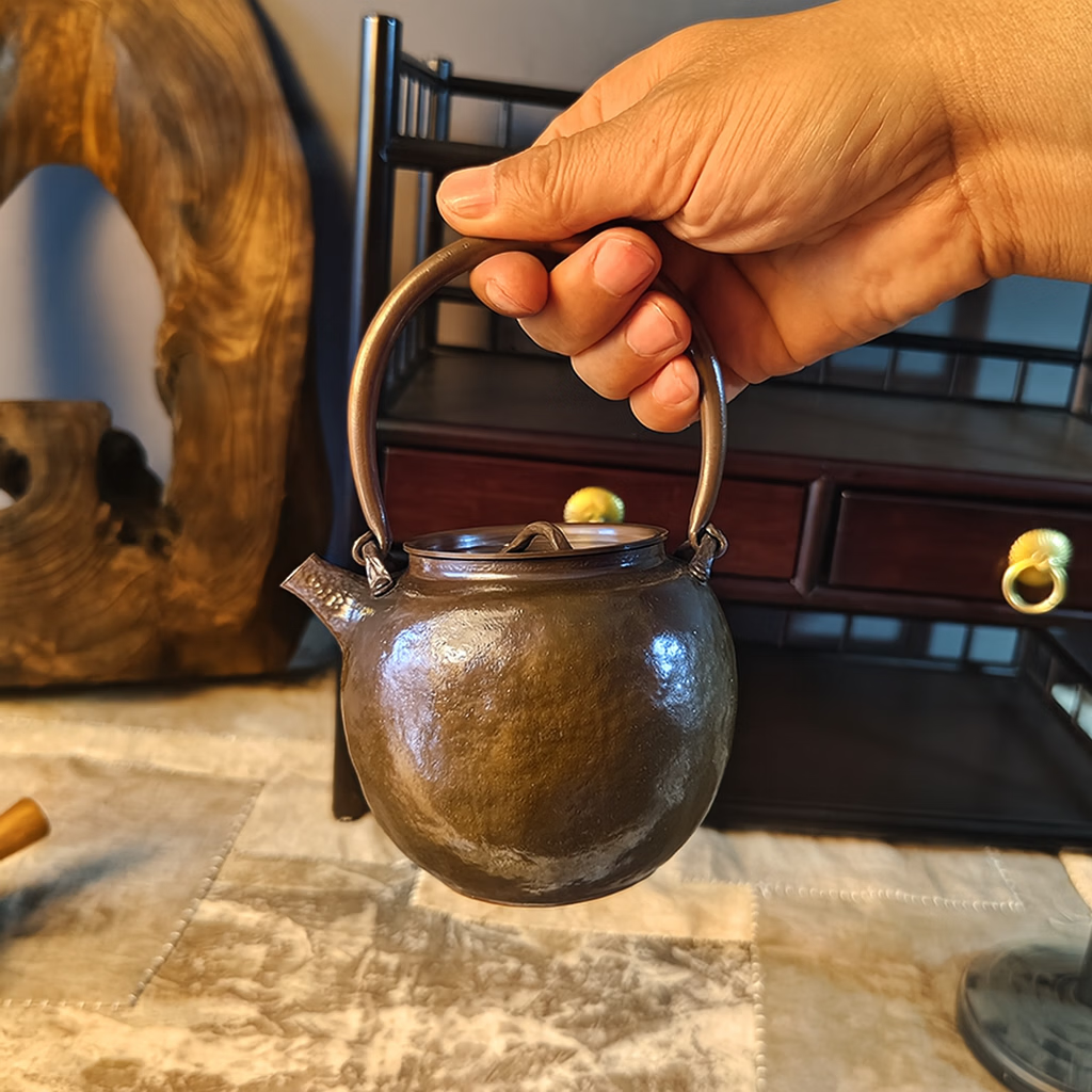 纯紫铜手工锤纹烧水壶炭火功夫茶具围炉煮茶壶家用小号煮水壶 紫铜提梁小号烧水壶（咖色）