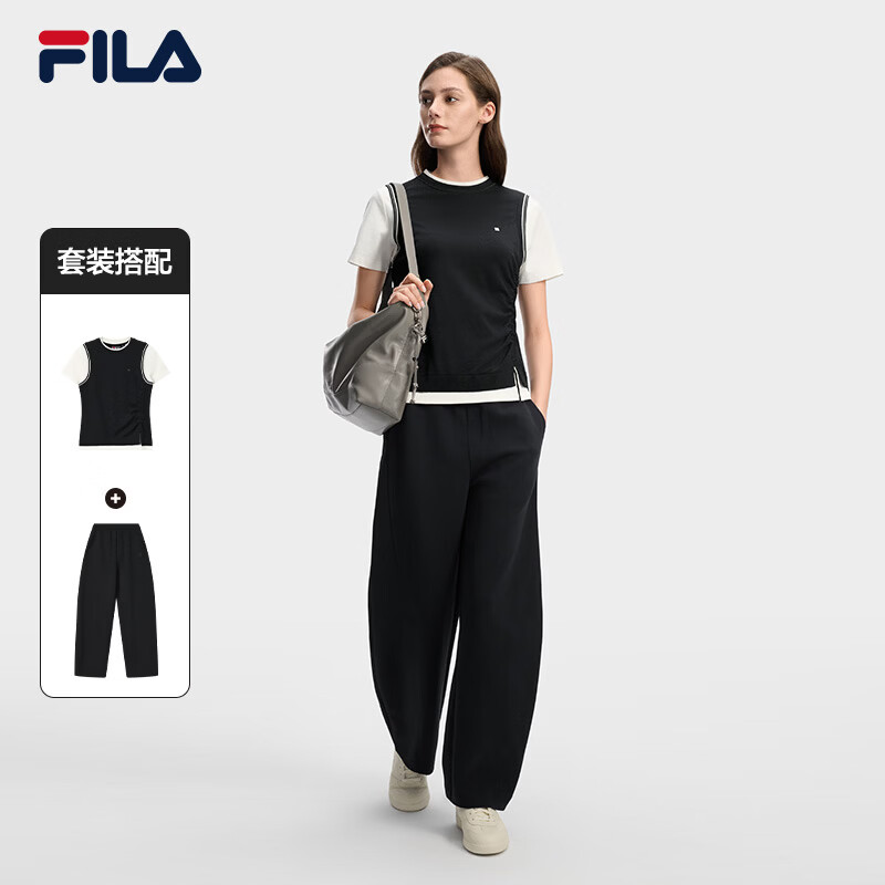 FILA斐乐官方长袖运动套装女春季新款休闲户外保暖跑步健身训练服 传奇蓝 M