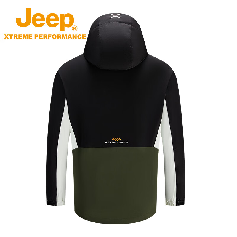 JEEP户外三合一冲锋衣春秋新款加绒夹克外套男士防风防水登山服 品牌黑 2XS/155/80B