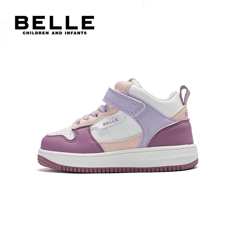 百丽童鞋儿童休闲鞋学生小白鞋26年春季新款皮面中大童鞋子男女童板鞋 紫色【四季皮面】中帮 35 (建议拍小一码)