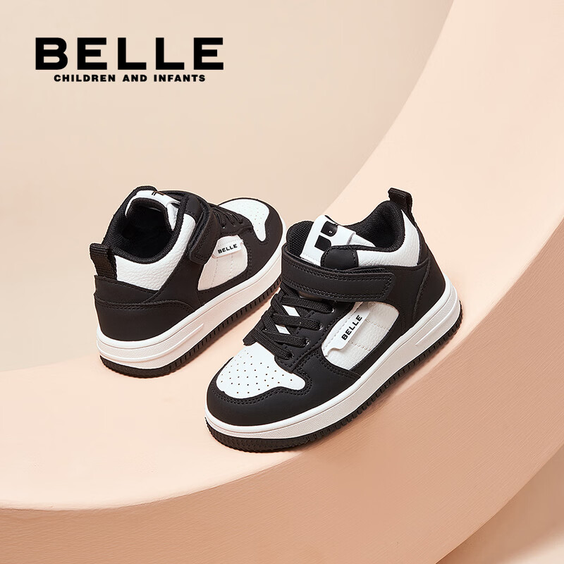 百丽童鞋儿童板鞋男女童鞋子26年春季新款学生小白鞋皮面中大童休闲鞋 黑色【四季皮面】中帮 31 （建议拍小一码）
