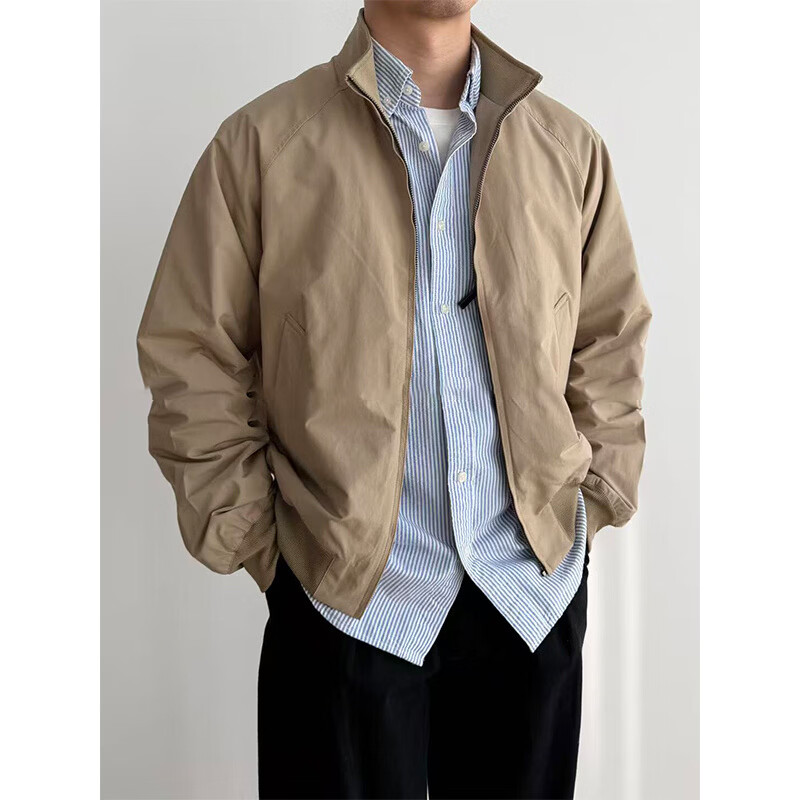 BULLDAMAN高档轻奢老钱风哈灵顿夹克男春季新款时尚立领茄克宽松休闲短外套 橄榄色 M