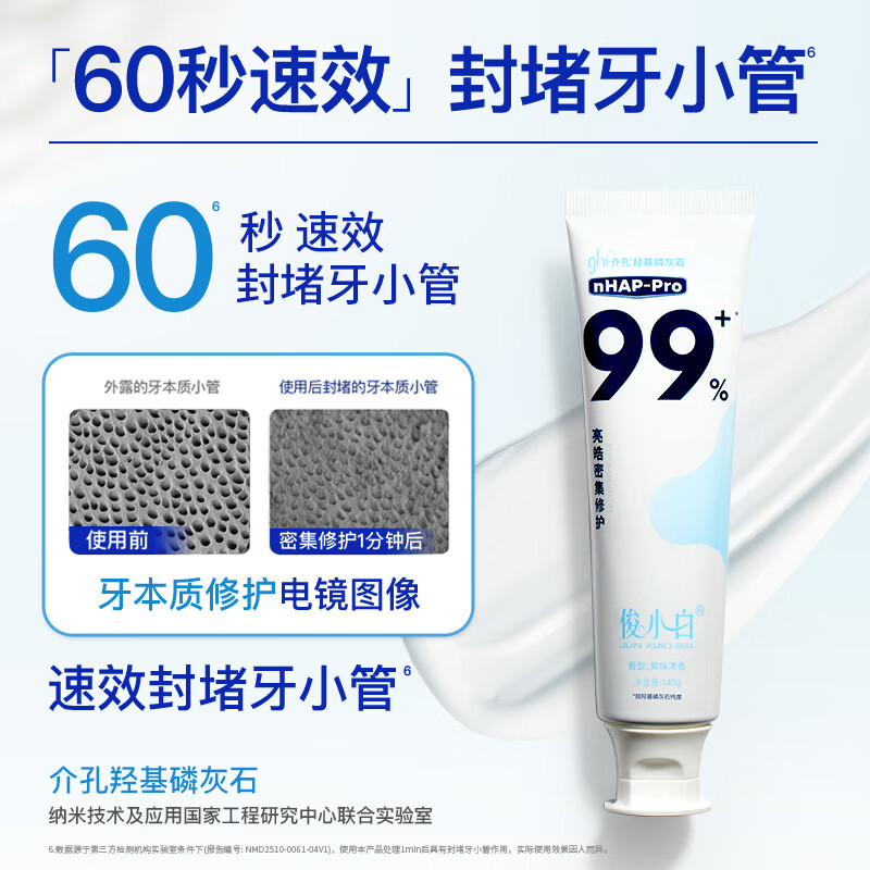 俊小白牙膏羟基磷灰石修护牙釉质防蛀固齿亮皓密集99官方旗舰店正品 【大容量划算】密集修护140g*3支