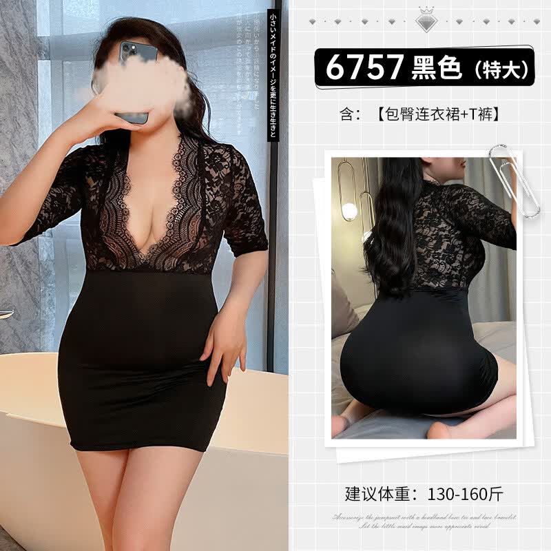 霏慕大码情趣内衣性感免脱情趣丝袜制服套装衣服欧美BBW胖妞福音 6757黑【特大】 均码