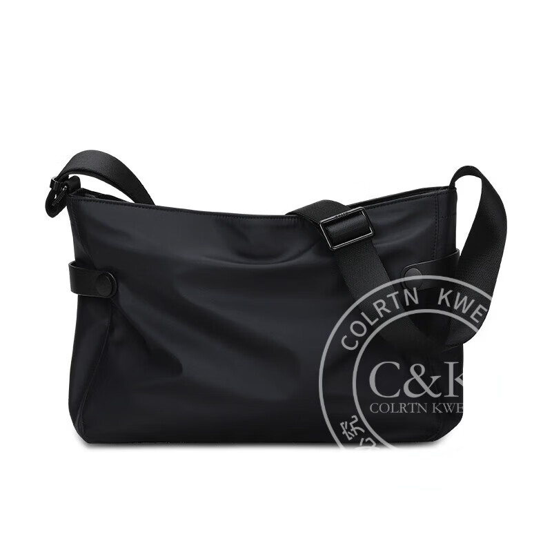 Colrtn Kwecr男士新款单肩包商务休闲背包斜挎包大容量邮差包时尚情人节礼物男 黑色大号 33*24*10