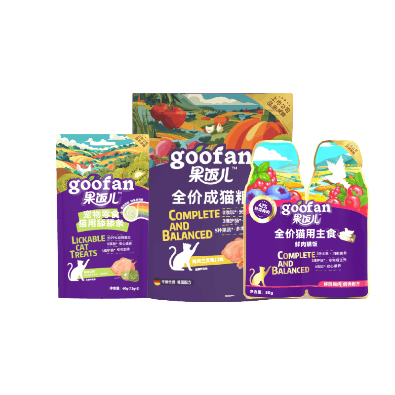 顽皮 果饭儿系列试吃礼包猫粮500g+主食猫饭1+猫条5支