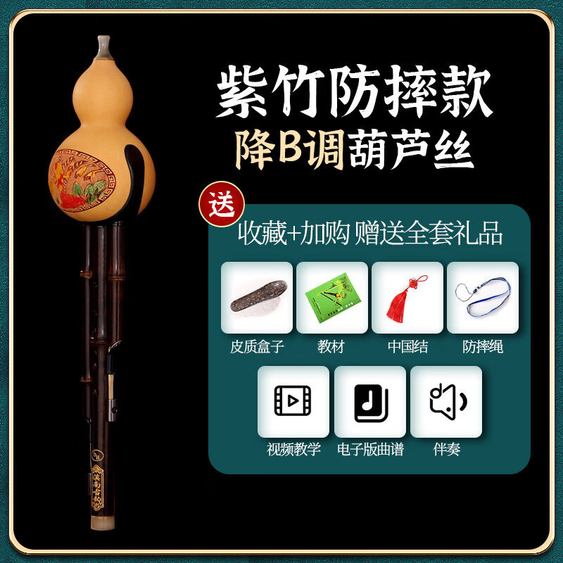 滇南古韻葫蘆絲C調(diào)降B調(diào)小DAGF初學(xué)樂器 初學(xué)防摔款降B調(diào)(盒子+教材)