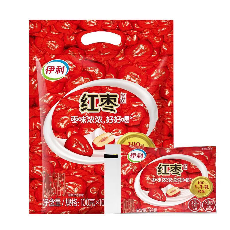伊利[伊利]红枣奶酸奶袋装生牛乳奶源100g*20袋/10袋水果捞酸奶 生牛乳奶源 伊利红枣酸奶【100g*10袋】