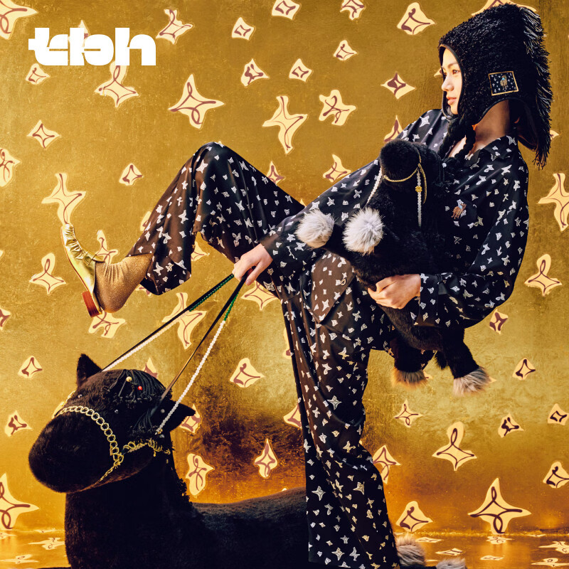 野兽派家居（tbh）马年限定星光缎家居服四季可外穿情侣睡衣女 星光缎家居服套装 你就是黑马 M