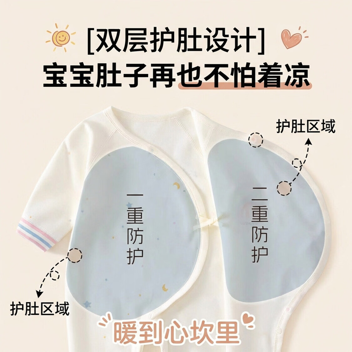 婧麒婴儿连体衣春秋季男女宝宝蝴蝶衣纯棉哈衣衣服婴幼儿四季爬服 彩虹梦想家蓝 66cm 【3-6个月建议体重6.8-8.9kg】