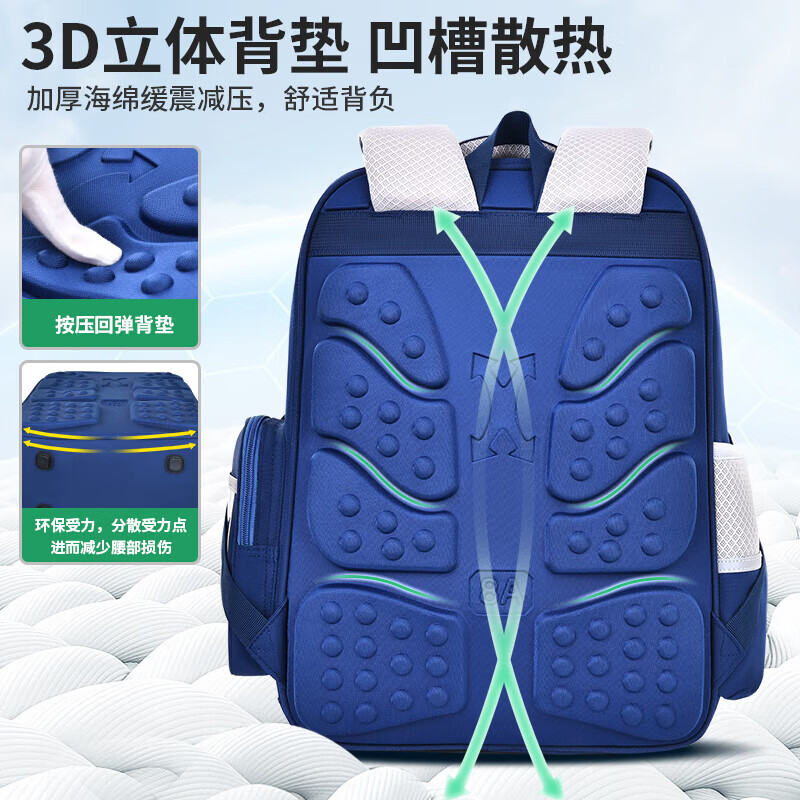 班尼路（Baleno）书包小学生男生2026新款减压护脊儿童书包大容量超轻双肩背包男孩 【防泼耐磨面料】蓝色大号（无太空人挂件）