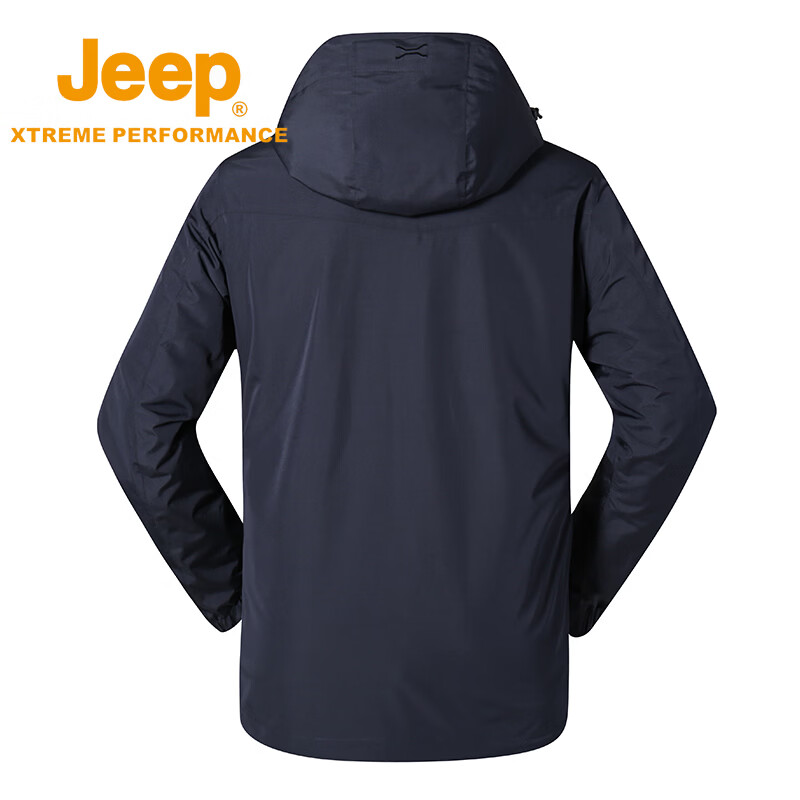 JEEP吉普三合一冲锋衣男户外外出登山服可拆卸防风防雨保暖摇粒绒外套 藏青色 4XL/195/112B