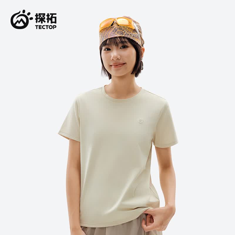 探拓（TECTOP）短袖速干t恤轻薄速干衣男女透气弹力运动支持定制 女款沙漠黄【抗菌防晒】 M