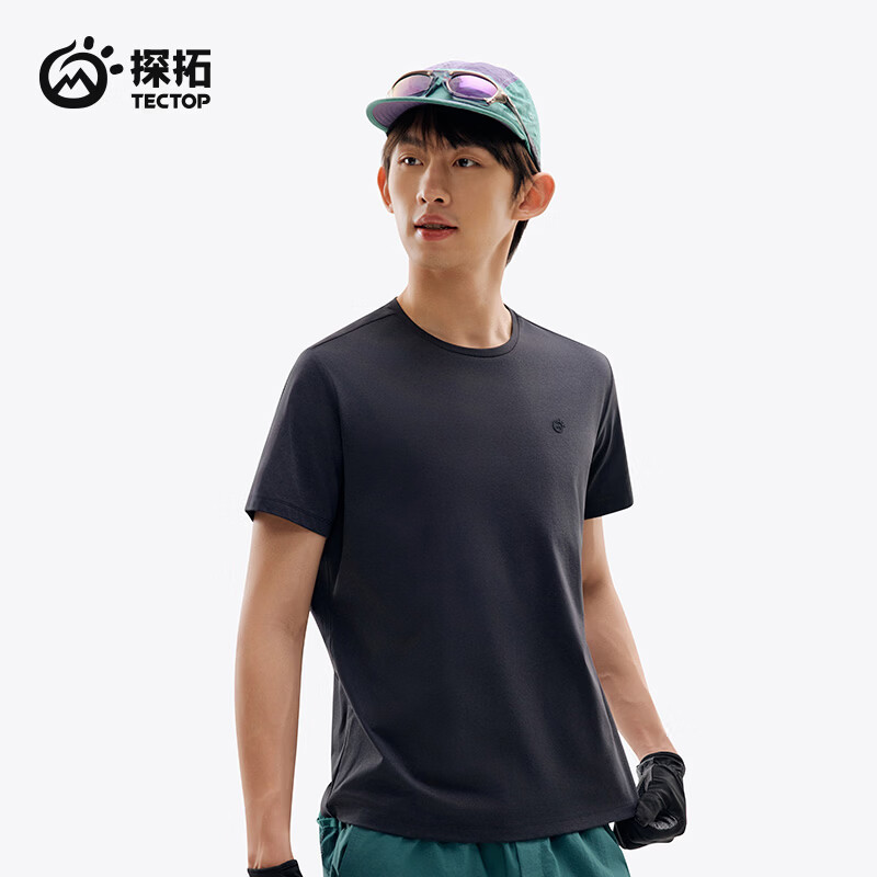 探拓（TECTOP）短袖速干t恤轻薄速干衣男女透气弹力运动支持定制 男款云墨黑【抗菌防晒】 XL