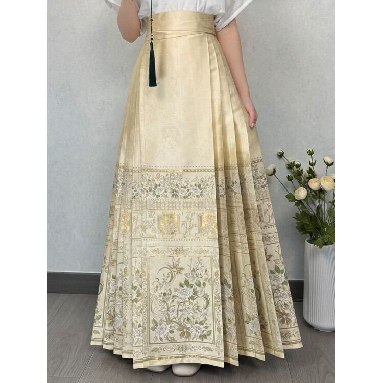 胖东来代购汉服新款长款马面裙国风织金妆花新中式日常通勤夏同款 白山川 均码 F