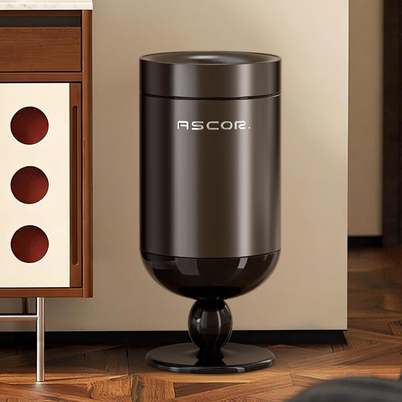 艾仕可（ASCOR）不锈钢垃圾桶家用2026新款轻奢高档客厅高脚酒杯复古可移动大容量 玄墨灰-15L-滑轮款【万向滑轮移动】