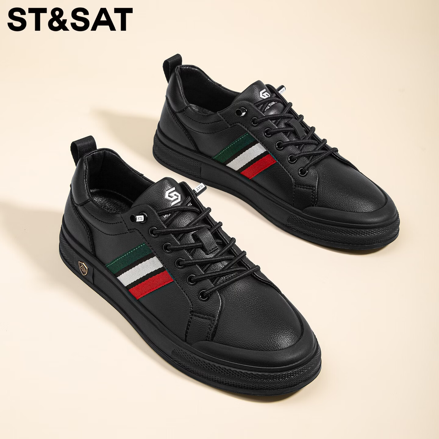 星期六（St&Sat）男鞋春季百搭时尚小白鞋男运动舒适马年鞋防护复古通勤休闲板鞋男 黑色 41 (255mm) 标准运动鞋尺码