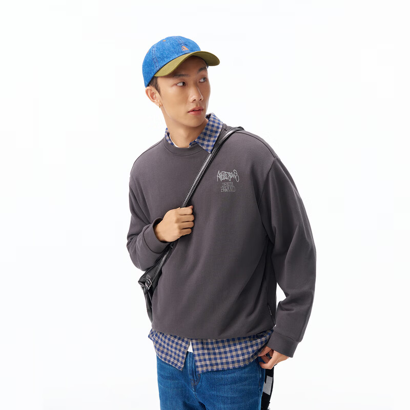 ABLE JEANS 26春新款卫衣男士长袖圆领套头上衣宽松休闲打底衫887059 锻钢灰 S