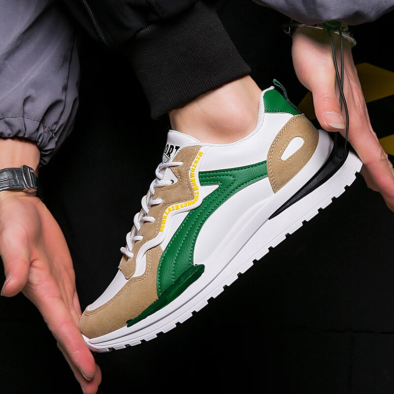 西域骆驼（VANCAMEL）鞋子男鞋2026秋冬季新款软底休闲鞋男士鞋百搭运动增高阿甘鞋板鞋 【官方正品 质量保证】白绿配色 43
