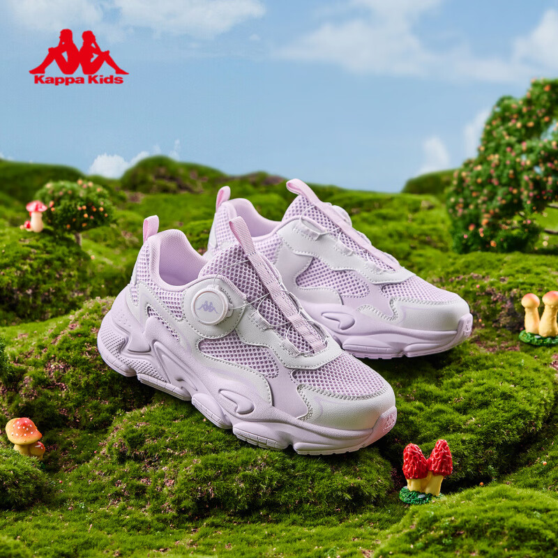 卡帕（Kappa）童鞋女童跑步鞋春季新款减震轻便运动鞋旋钮扣中大童休闲女生鞋子 雪青紫/白藤紫 34