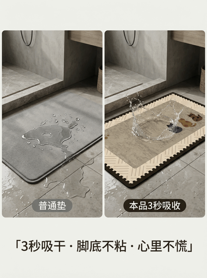 ALPLUME2026卡通浴室地垫卫生间硅藻泥吸水速干地毯厕所门口防滑耐脏脚垫 绿屿地垫-背影   利落方形款 定制联系客服