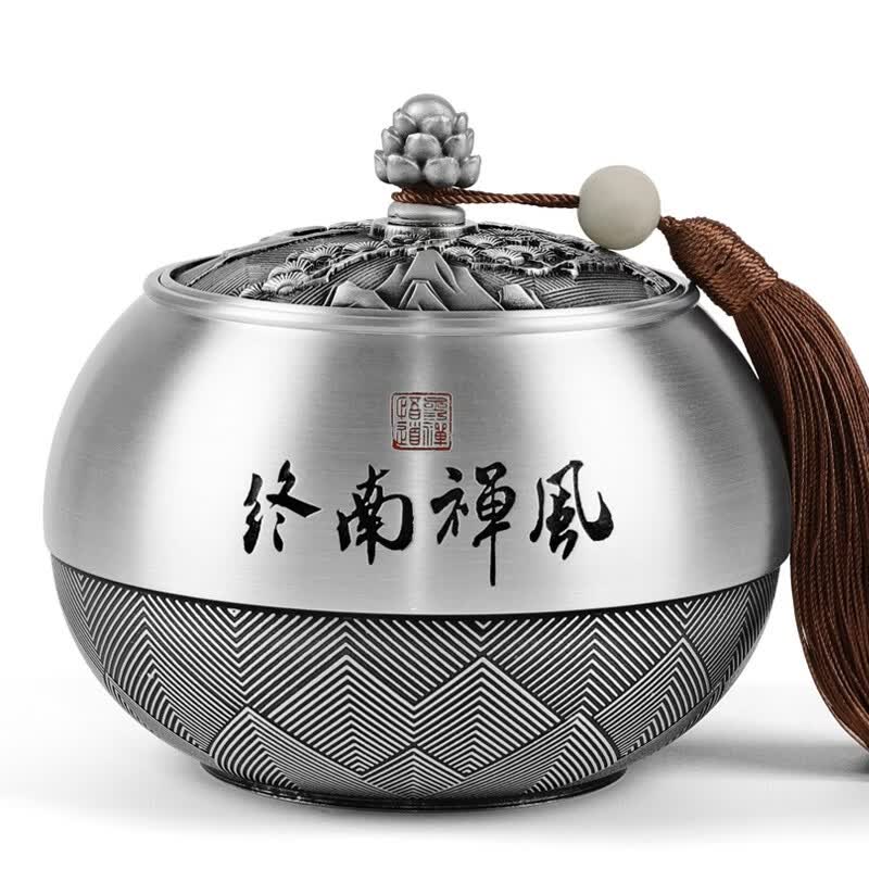 京峰閣 錫罐錫器 全錫茶葉罐大號金屬醒茶罐退休禮品教師節(jié)馬年新年禮物 終南禪風(fēng)中號