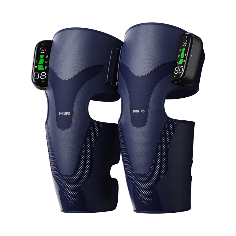 飞利浦腿部按摩器膝盖按摩仪电加热护膝保暖老寒腿发热膝关节半月板 5204L双支 生日礼物礼品送爸妈长辈