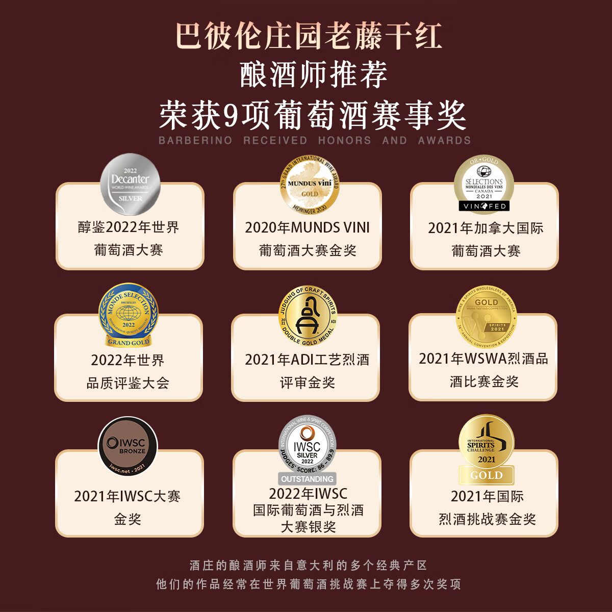 巴彼伦【17度红酒礼盒装】意大利原瓶进口干红葡萄酒DOCG级赤霞珠送礼酒 【9奖冠冕/稀有17度】套餐一:2瓶酒+1个礼盒