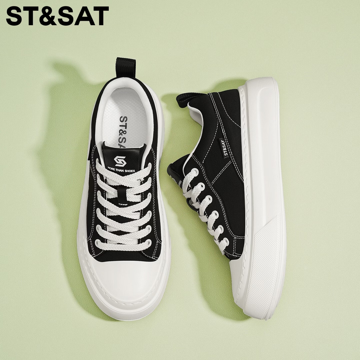 星期六（St&Sat）春季布鞋男透气时尚百搭休闲鞋男户外青少年帆布鞋学生运动板鞋男 黑色 44 (270mm) 标准运动鞋尺码