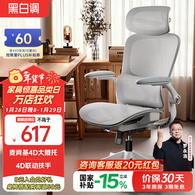 黑白调P2 Pro二代人体工学椅电脑椅办公椅电竞椅子人工力学座椅4D腰托