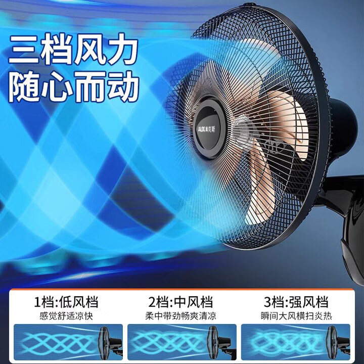 奥克斯（AUX）壁扇壁挂风扇挂壁式电风扇家用客厅墙壁摇头挂扇挂式工业电扇大风力宿舍餐厅学校 【铜芯电机】20英寸五叶遥控款/三档调节-2米线