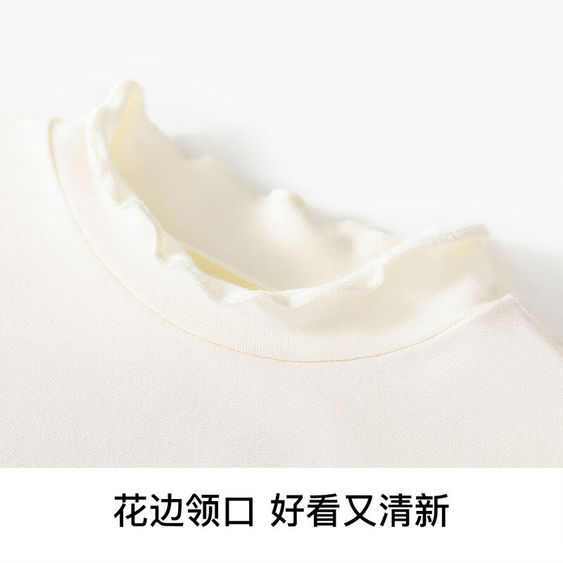 Classic Teddy儿童上衣女童秋季精致花边圆领套头打底衫T恤童装秋装新品 精致花边打底衫-米白 90