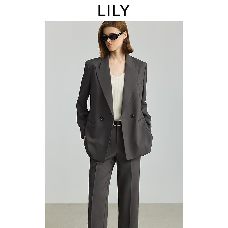 LILY2026春新款女装格雷系气质高级感职业通勤休闲深灰色西装外套 509深灰 M