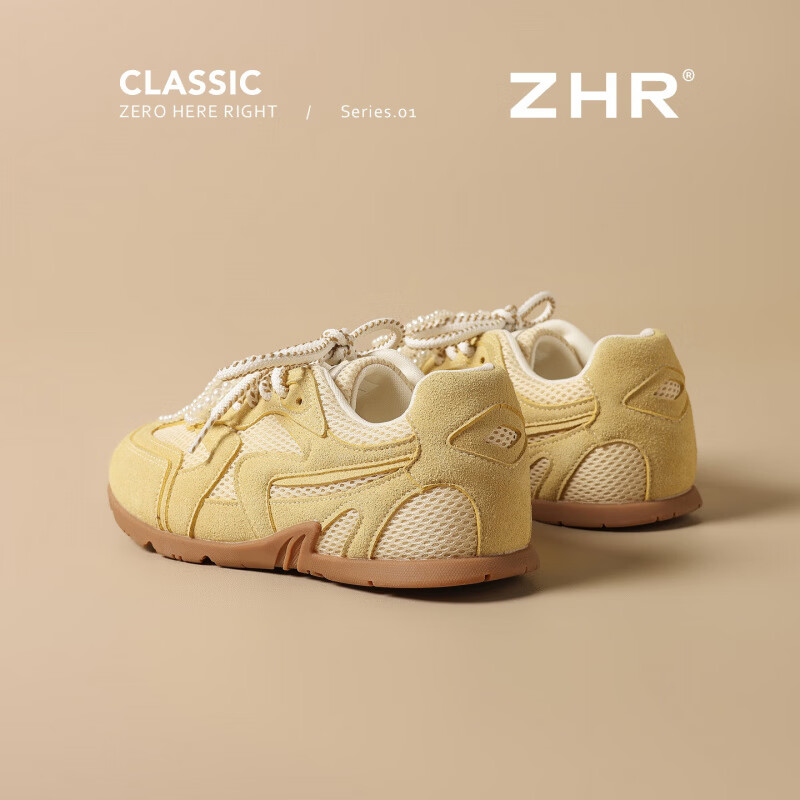 ZHR则则德训鞋女学生百搭网面透气运动休闲鞋板鞋芭蕾珍珠花结甜酷风 黄色 37