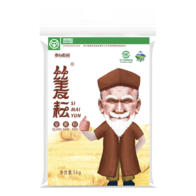 新疆奇台丝麦耘全麦粉筋道家用面粉5kg含麦麸无添加早餐烘培 新疆全麦粉5kg*1袋