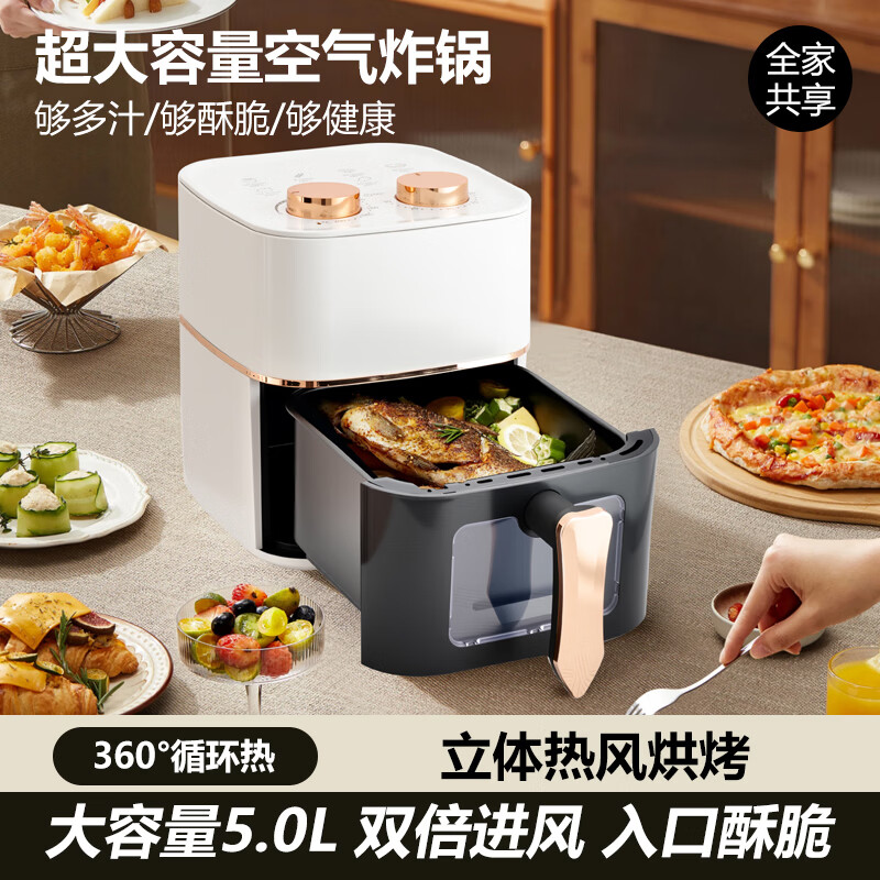 先科空气炸锅家用可视5L无油烟电炸锅低脂不沾煎炸锅烤箱薯条机学 黑白可视窗款 5L