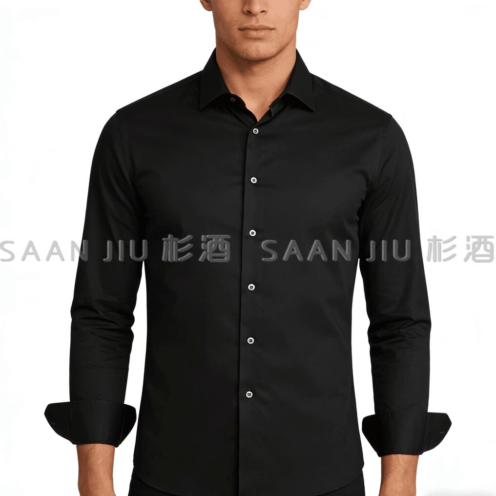 杉酒【奢品200支】100%棉衬衫男士高级感纯棉长袖衬衣修身舒适 宝石绿(2019) 44 180-190斤