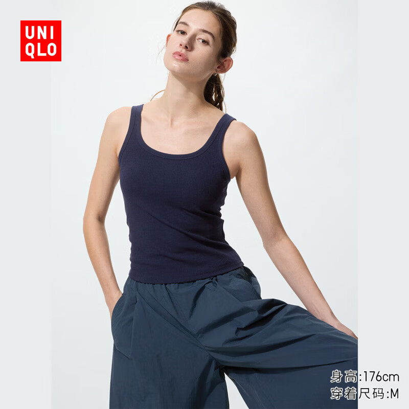 优衣库女装AIRism棉混纺Bra背心/加杯背心带胸垫477762 485784 485784/69藏青色 L